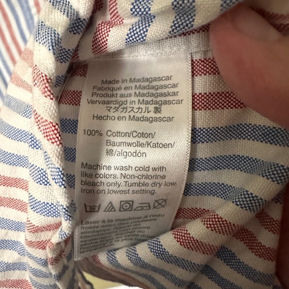 J Crew Slim Fit Flex Oxford Button Down Shirt Mens Size S Red Blue Stripe - Picture 9 of 9